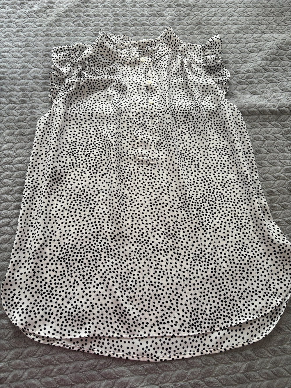 LOFT White Polka Dot Sleeveless Ruffle-Yoke Blouse Size XS